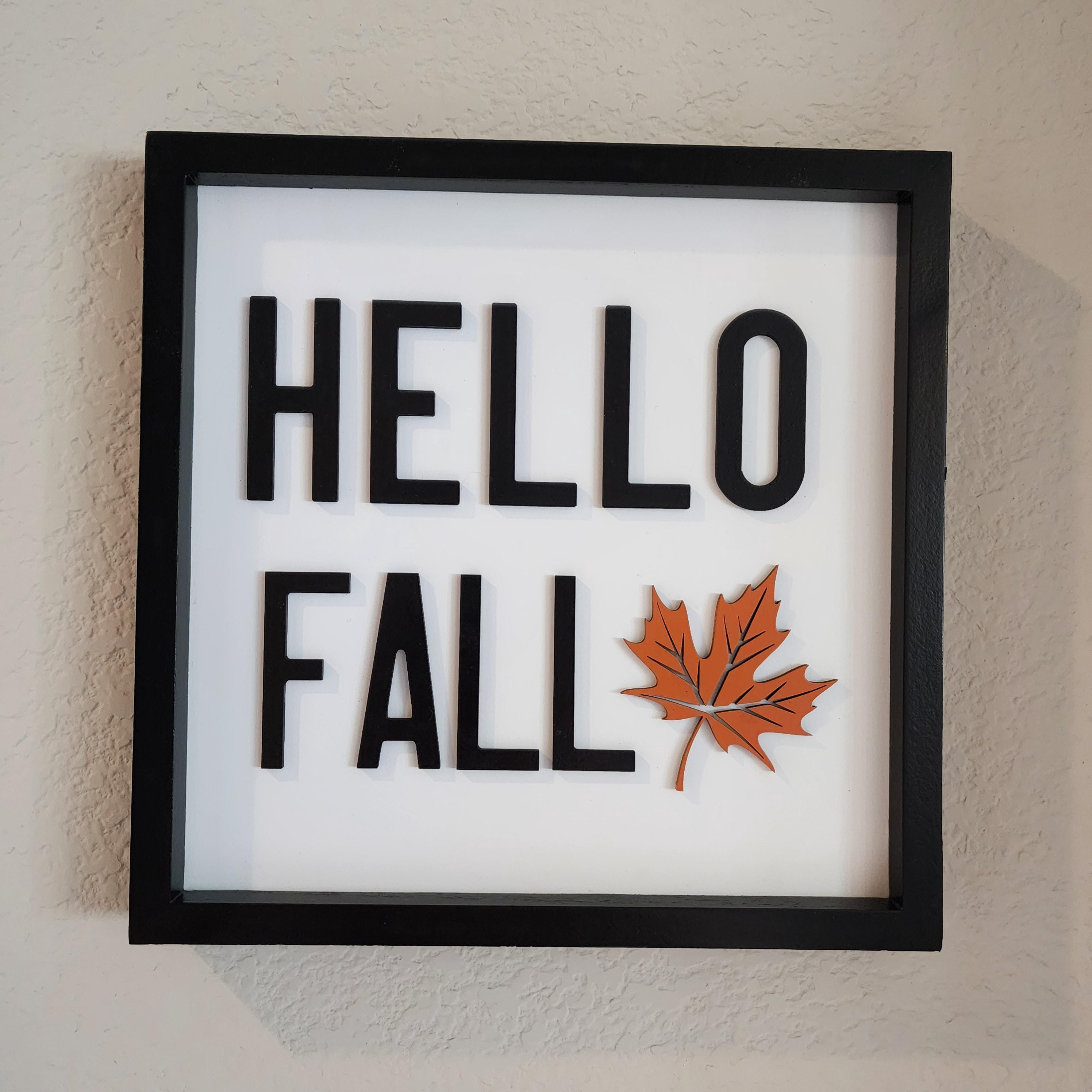Handmade Hello Fall Wood Sign | 10x10 Maple Leaf Accent