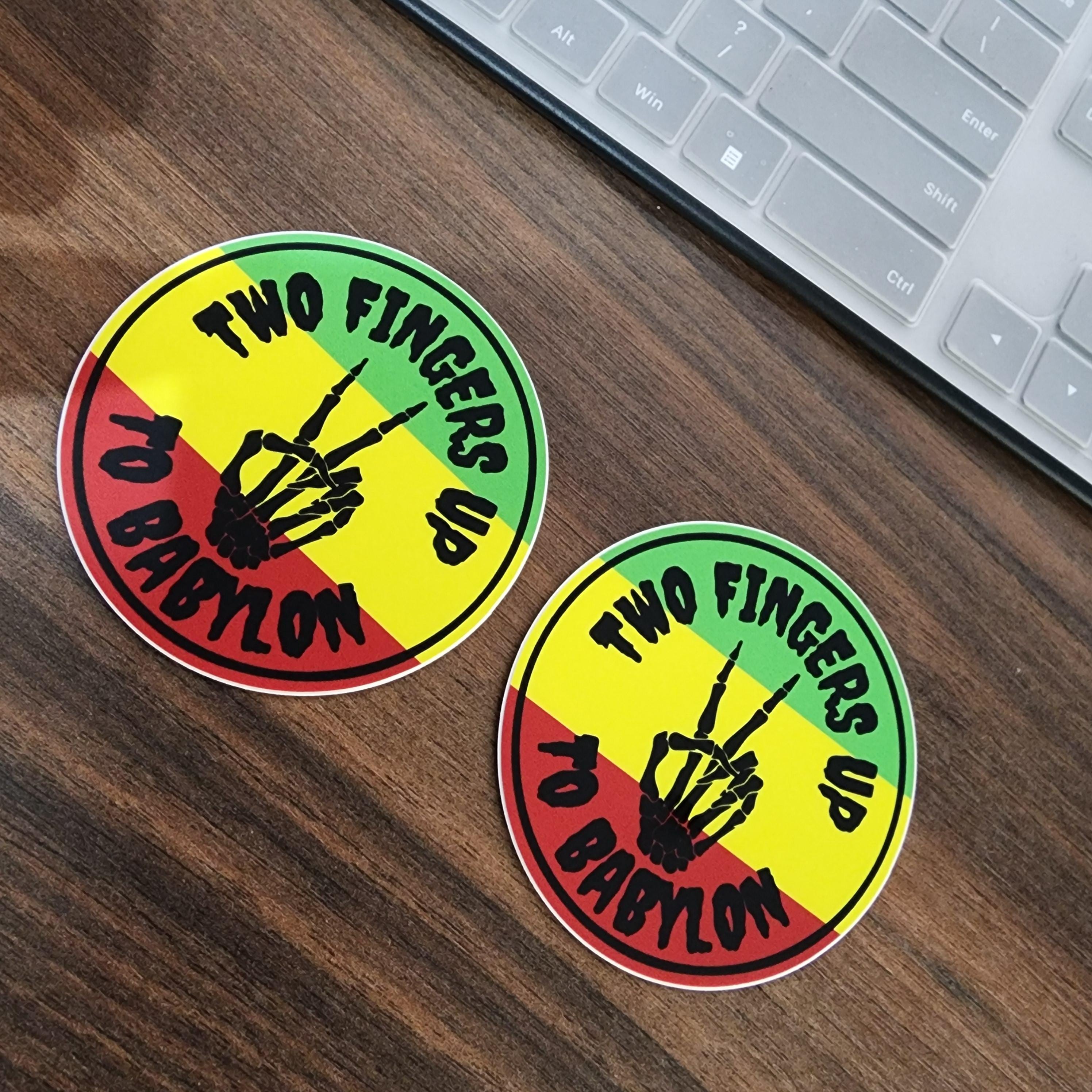 Reggae Sticker: Skeleton Hand - Two Fingers Up to Babylon