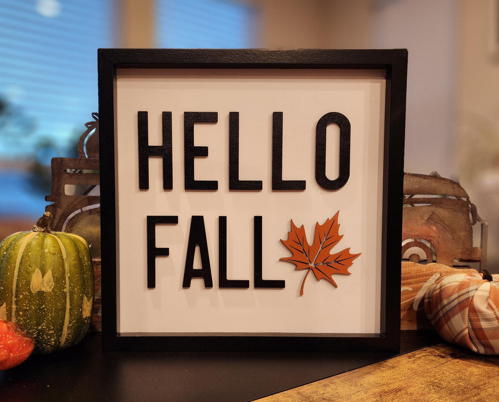 Handmade Hello Fall Wood Sign | 10x10 Maple Leaf Accent
