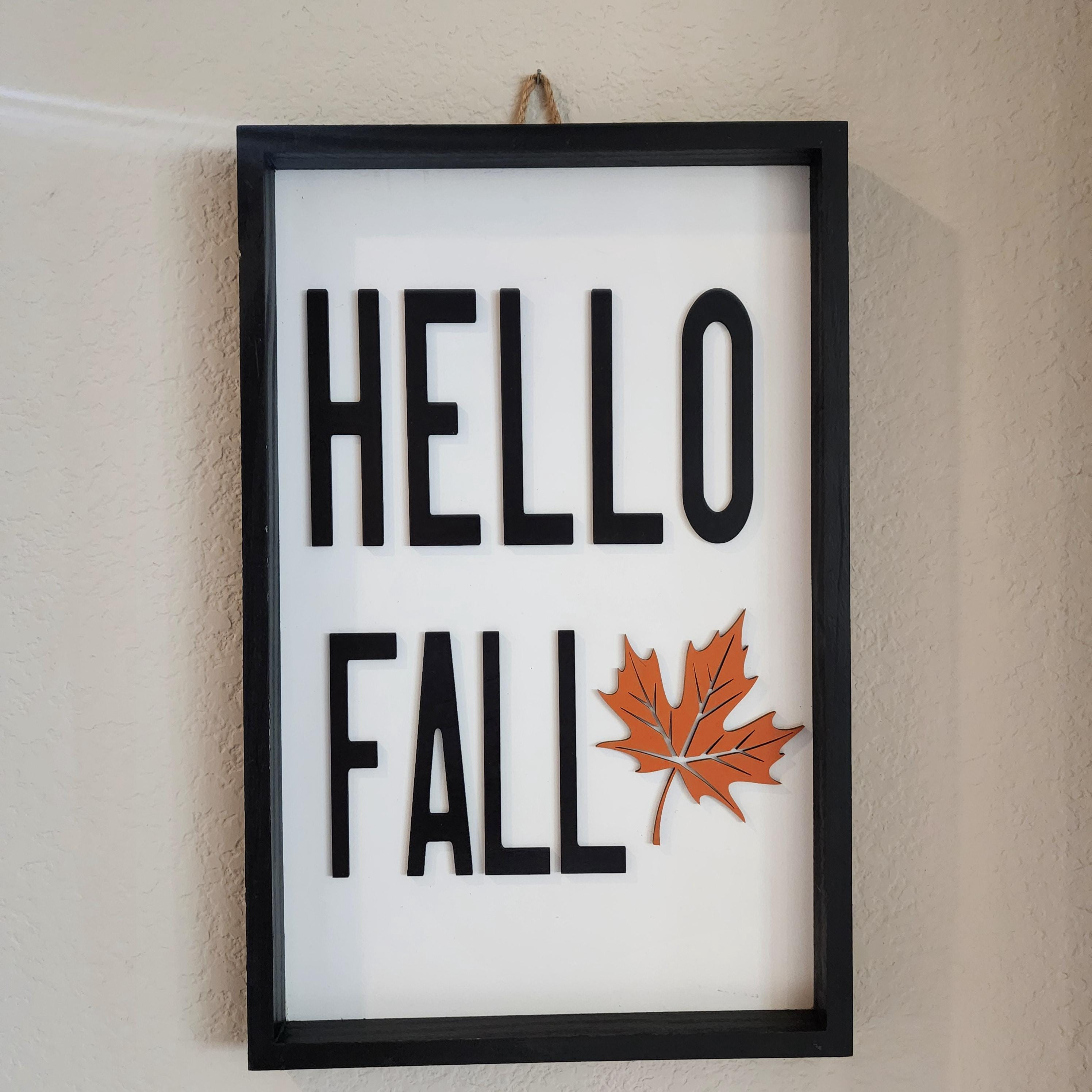 Handmade Hello Fall Wood Sign | 3D Maple Leaf Autumn Decor