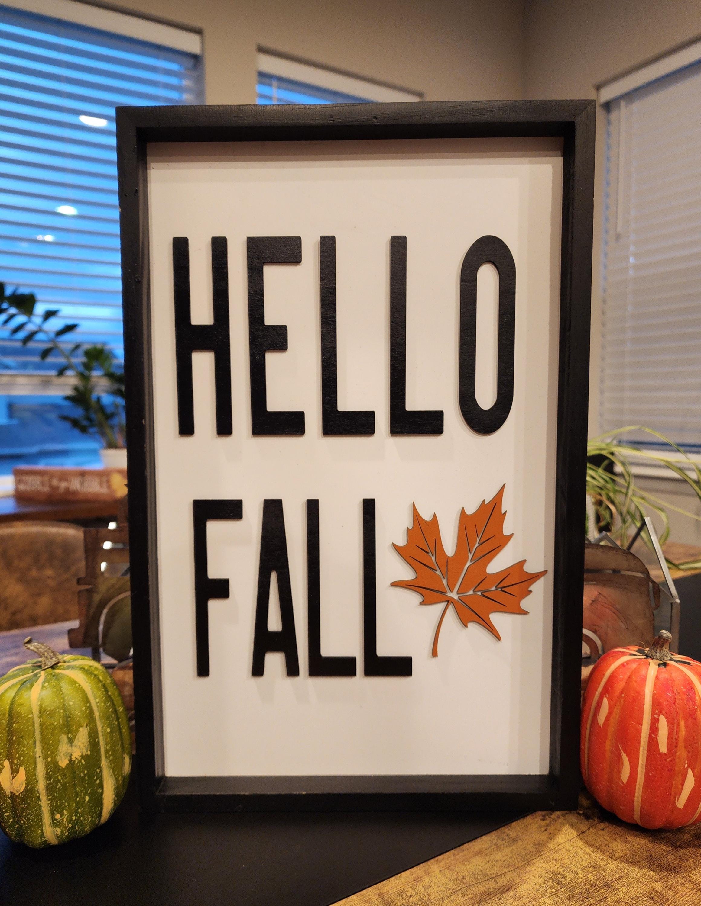 Handmade Hello Fall Wood Sign | 3D Maple Leaf Autumn Decor