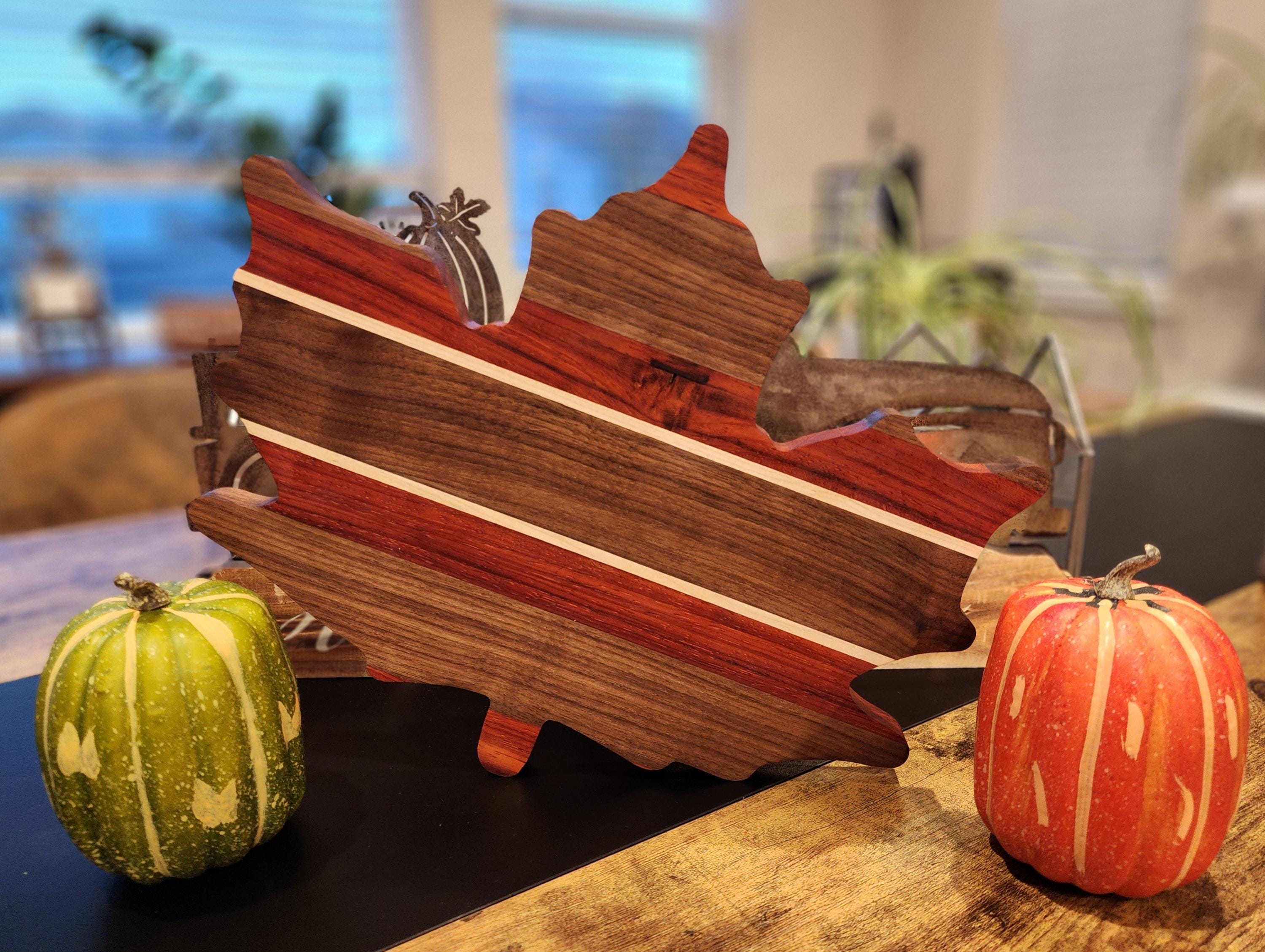 Handcrafted Maple Leaf Hardwood Tray – Walnut, Maple & Padauk | Fall Home Decor