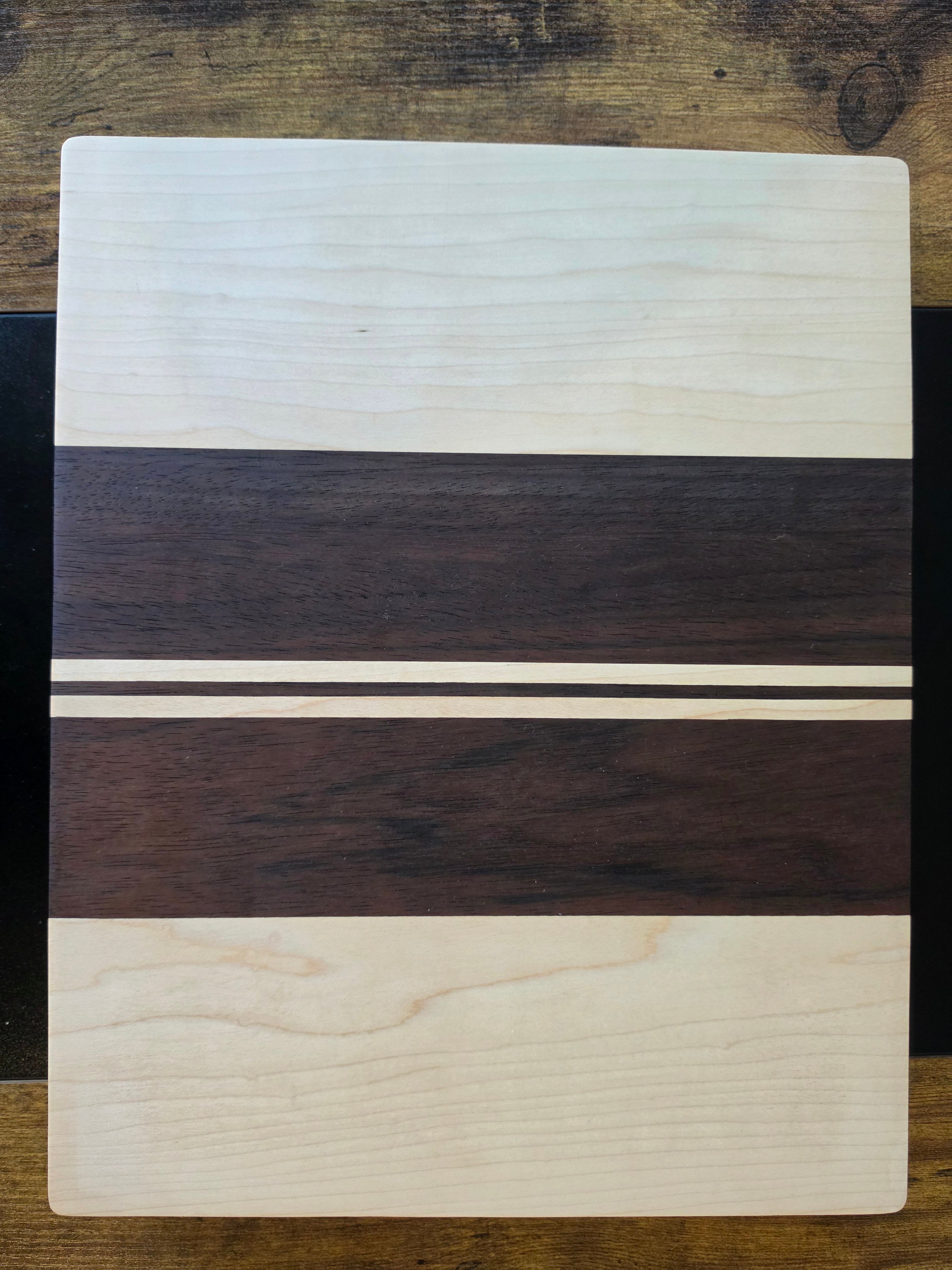 Handcrafted Hardwood Cutting Board with Maple and Peruvian Walnut Stripes 15x12