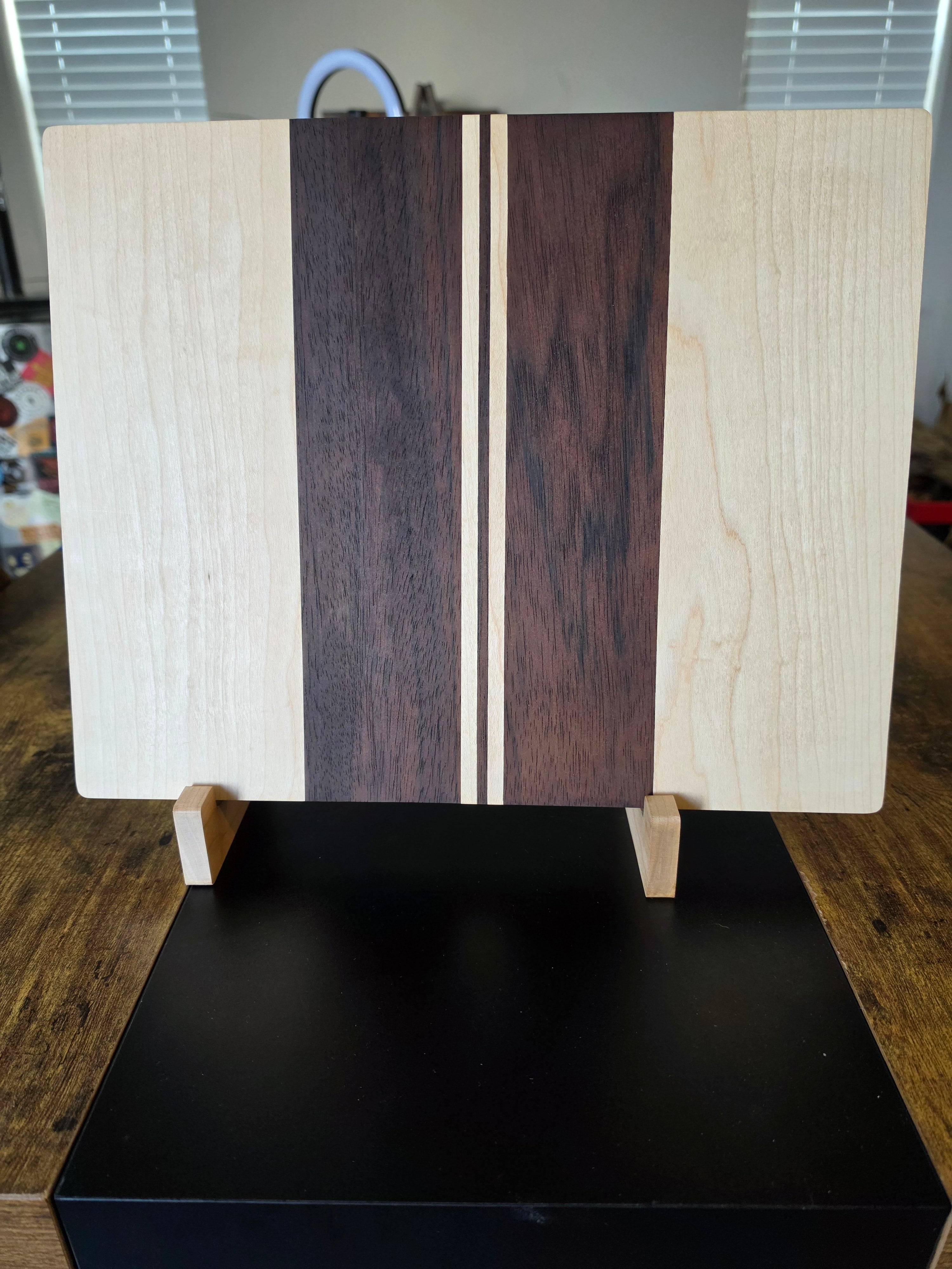 Handcrafted Hardwood Cutting Board with Maple and Peruvian Walnut Stripes 15x12